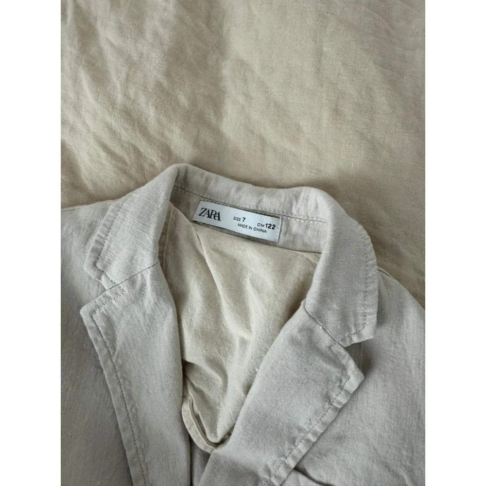 Zara Kids Boys Linen Blend Blazer Jacket Beige Size 7 122cm Formal Wedding